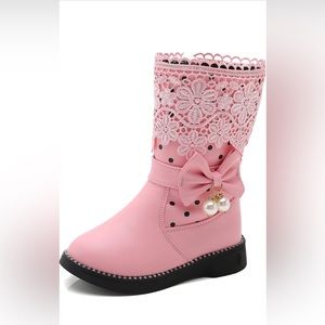 DADAWEN Girl's Waterproof Lace Bowknot Side Zipper 12.5 girl size